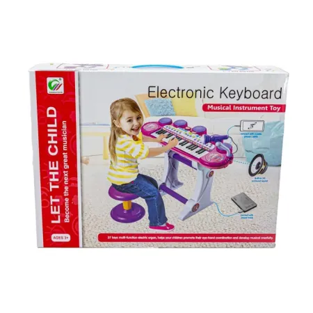 Różowe Organki Keyboard - Stolik, Krzesełko, Mikrofon-1636292