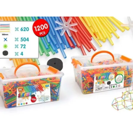 Słomki Konstrukcyjne, Klocki, Patyczki ok. 1200 Sztuk Kuferek-1640824