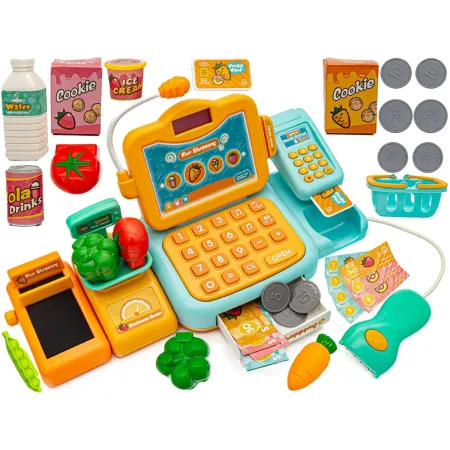 Edukacyjna sklepowa kasa fiskalna - mikrofon, waga, czytnik, akcesoria