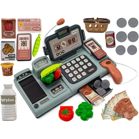 Edukacyjna sklepowa kasa fiskalna - mikrofon, waga, koszyk, akcesoria
