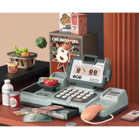 Edukacyjna sklepowa kasa fiskalna - mikrofon, waga, koszyk, akcesoria-1641943
