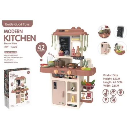 Multifunkcyjna Kuchnia Z Lodówką I Płytą Gazową, Beżowo-brązowa-1643232