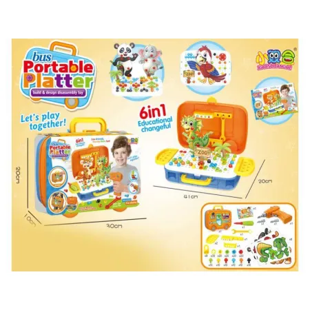 Kreatywna Mozaika W Walizce 251el. Układanka, Klocki + Wkrętarka Dinozaury Zoo Zestaw Konstrukcyjny-1643276