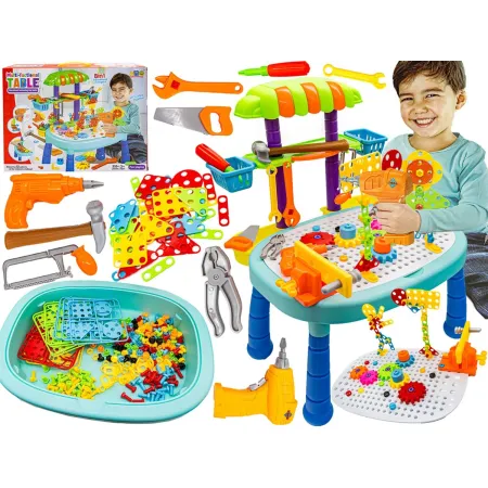 Multifunkcyjny Stolik + Narzędzia, Wkrętarka + Kreatywna Mozaika 355el. Zestaw Konstrukcyjny
