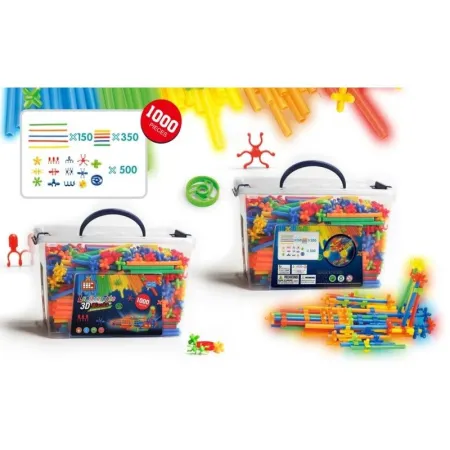 Słomki Konstrukcyjne, Klocki , Patyczki 1000 El, Kuferek, Świecące W Ciemności Nowa Wersja 3D-1643441