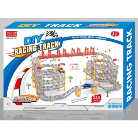 Duży Tor Samochodowy Wyścigowy Parking Garaż  236 Elementów Elektryczny Wielopoziomowy-1644216