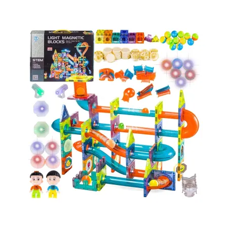 Świecące Klocki Magnetyczne, Tor Kulkowy Dla Kulek 202 Elementy Kulodrom