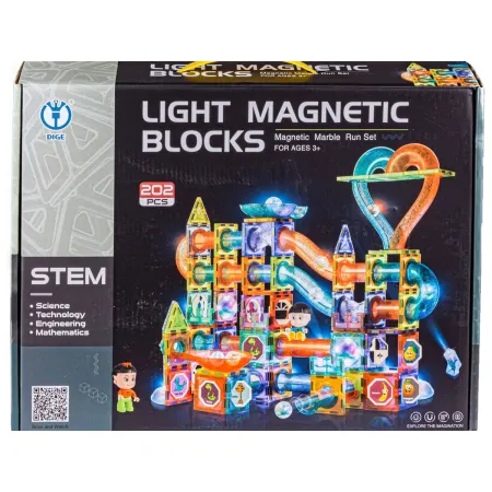 Świecące Klocki Magnetyczne, Tor Kulkowy Dla Kulek 202 Elementy Kulodrom-1644342