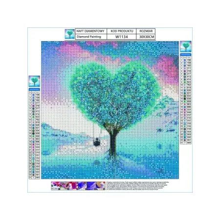 Haft Diamentowy, Obraz, Mozaika Diamentowa Diamond Painting, DRZEWO - SERCE 30x30cm-1644479