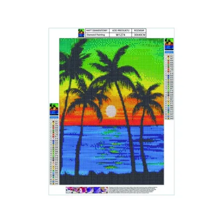 Haft Diamentowy, Obraz, Mozaika Diamentowa Diamond Painting, PALMY - ZACHÓD SŁOŃCA 30x40cm-1644520