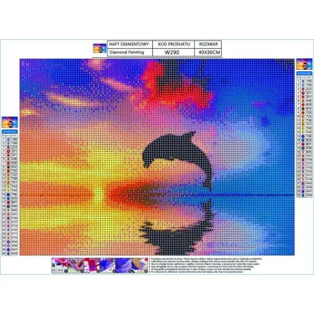 Haft Diamentowy, Obraz, Mozaika Diamentowa Diamond Painting, DELFIN 40x30cm-1644552