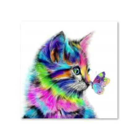 Haft Diamentowy, Obraz, Mozaika Diamentowa Diamond Painting, KOT Z MOTYLKIEM 30x30cm
