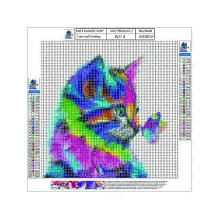 Haft Diamentowy, Obraz, Mozaika Diamentowa Diamond Painting, KOT Z MOTYLKIEM 30x30cm-1644560