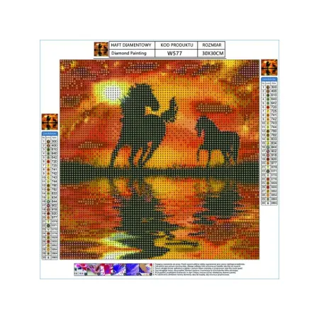 Haft Diamentowy, Obraz, Mozaika Diamentowa Diamond Painting, KONIE - ZACHÓD SŁOŃCA 30x30cm-1644562