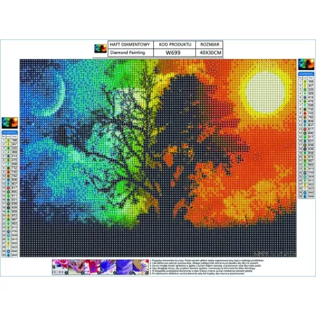 Haft Diamentowy, Obraz, Mozaika Diamentowa Diamond Painting, DRZEWO - NOC i DZIEŃ 40x30cm-1644570