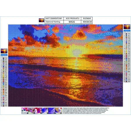 Haft Diamentowy, Obraz, Mozaika Diamentowa Diamond Painting, ZACHÓD SŁOŃCA - PLAŻA 40x30cm-1644594