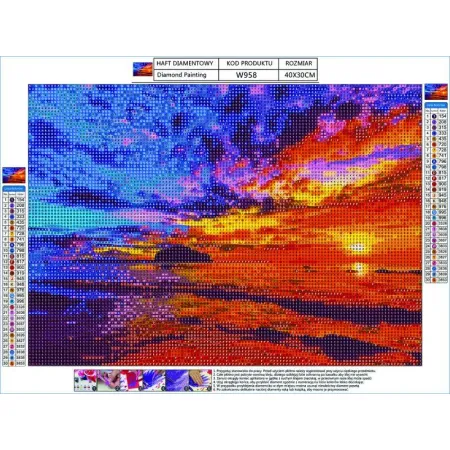 Haft Diamentowy, Obraz, Mozaika Diamentowa Diamond Painting, ZACHÓD SŁOŃCA - OCEAN 40x30cm-1644614