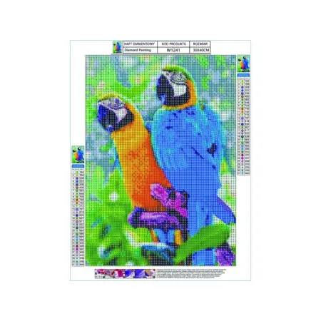 Haft Diamentowy, Obraz, Mozaika Diamentowa Diamond Painting, DWIE PAPUGI 30x40cm-1644658