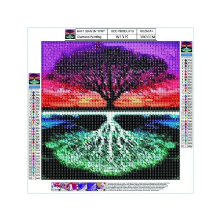 Haft Diamentowy, Obraz, Mozaika Diamentowa Diamond Painting, DRZEWO - ODBICIE LUSTRZANE 30x30cm-1644662