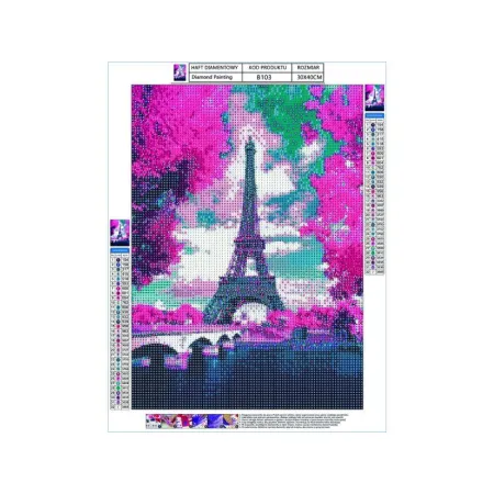 Haft Diamentowy, Obraz, Mozaika Diamentowa Diamond Painting, WIEŻA EIFFLA 30x40cm-1644678