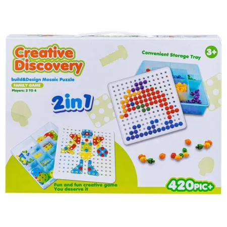 Kreatywna Mozaika, Układanka, Klocki 2w1, Wkrętak Śrubki Guziki 420 el.-1644722