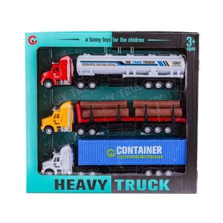 Zestaw 3 Ciężarówek, Samochód Ciężarowy + Naczepa, TIR - 3 Sztuki-1645070