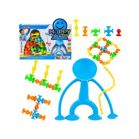 Klocki Konstrukcyjne, Kolorowe Silikonowe Przyssawki, Wesołe Buźki + Ludzik