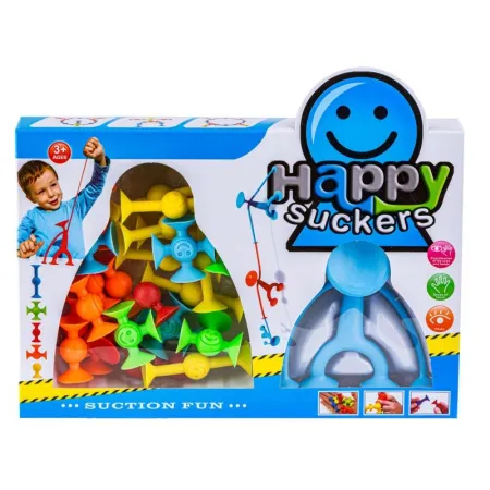 Klocki Konstrukcyjne, Kolorowe Silikonowe Przyssawki, Wesołe Buźki + Ludzik-1645142