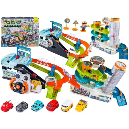 Interaktywny Tor Przeszkód, Zjazd Samochodowy, Parking, Garaż z Windą + Pojazdy + Kierownica