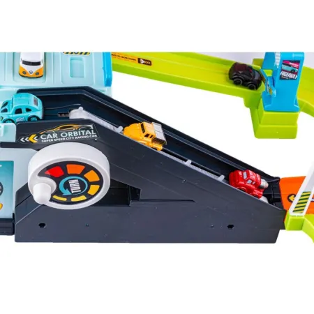 Interaktywny Tor Przeszkód, Zjazd Samochodowy, Parking, Garaż z Windą + Pojazdy + Kierownica-1645490