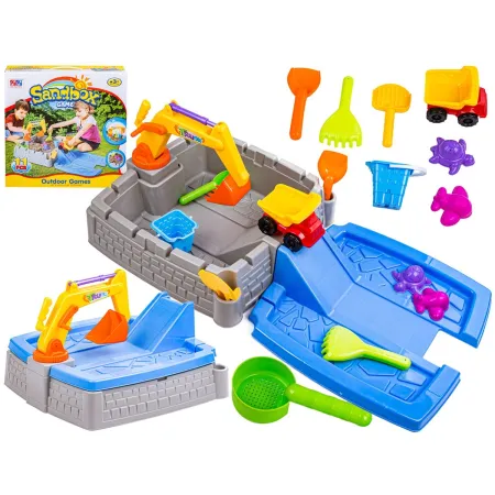 Piaskownica Zamek + Akcesoria, Koparka, Basen, Zjeżdżalnia