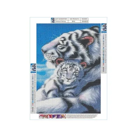 Haft Diamentowy, Obraz, Mozaika Diamentowa Diamond Painting, BIAŁE TYGRYSY 30x40cm-1645696
