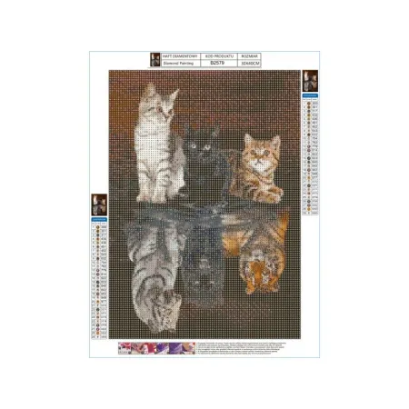 Haft Diamentowy, Obraz, Mozaika Diamentowa Diamond Painting, ODBICIE LUSTRZANE - TRZY KOTY 30x40cm-1645700