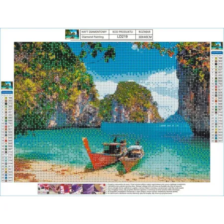 Haft Diamentowy, Obraz, Mozaika Diamentowa Diamond Painting, ŁODZIE NA PLAŻY 40x30cm-1645851