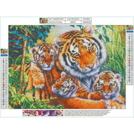 Haft Diamentowy, Obraz, Mozaika Diamentowa Diamond Painting, TYGRYSICA Z MŁODYMI 40x30cm-1645855