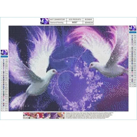 Haft Diamentowy, Obraz, Mozaika Diamentowa Diamond Painting, DWA GOŁĘBIE - SERCE 40x30cm-1645863