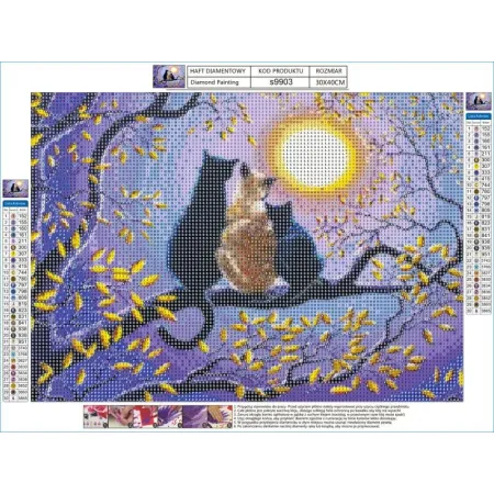 Haft Diamentowy, Obraz, Mozaika Diamentowa Diamond Painting, RODZINA KOTÓW NA DRZEWIE 40x30cm-1645867