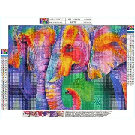 Haft Diamentowy, Obraz, Mozaika Diamentowa Diamond Painting, SŁONIE W KOLORZE 40x30cm-1645871