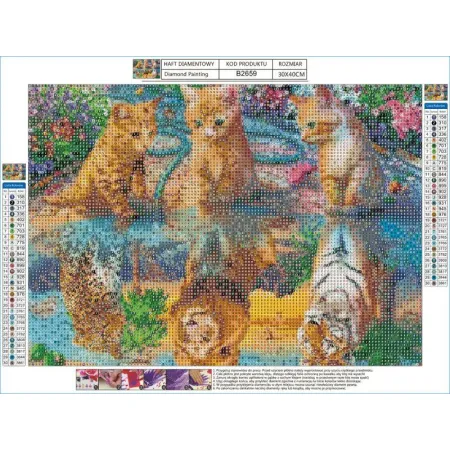 Haft Diamentowy, Obraz, Mozaika Diamentowa Diamond Painting, ODBICIE LUSTRZANE - LAMPART, LEW, TYGRYS 40x30cm-1645907