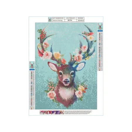 Haft Diamentowy, Obraz, Mozaika Diamentowa Diamond Painting, JELONEK - KWIECISTE POROŻE 30x40cm-1645927