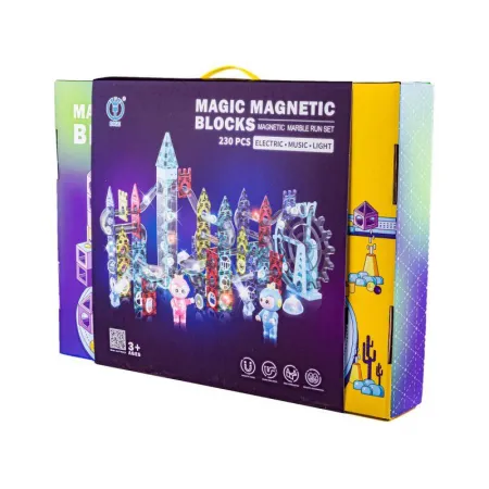 Świecące Klocki Magnetyczne, Tor Kulkowy Dla Kulek 230 Elementów Kulodrom-1645931