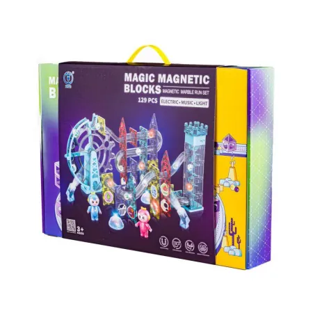 Świecące Klocki Magnetyczne, Tor Kulkowy Dla Kulek 129 Elementów Kulodrom-1645967