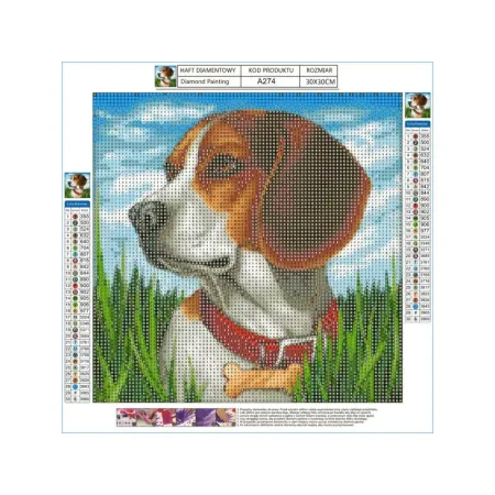 Haft Diamentowy, Obraz, Mozaika Diamentowa Diamond Painting, PIES BEAGLE 30x30cm-1645982
