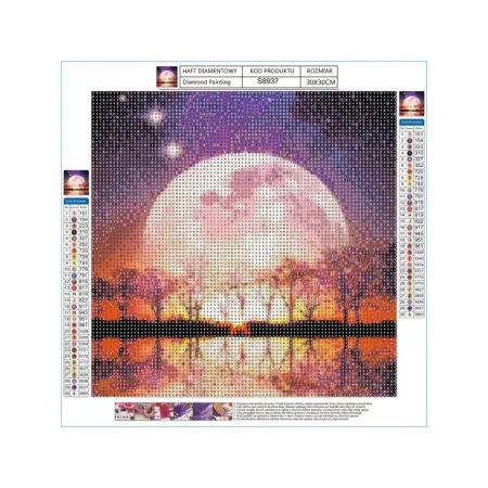 Haft Diamentowy, Obraz, Mozaika Diamentowa Diamond Painting, PEŁNIA KSIĘŻYCA 30x30cm-1646034