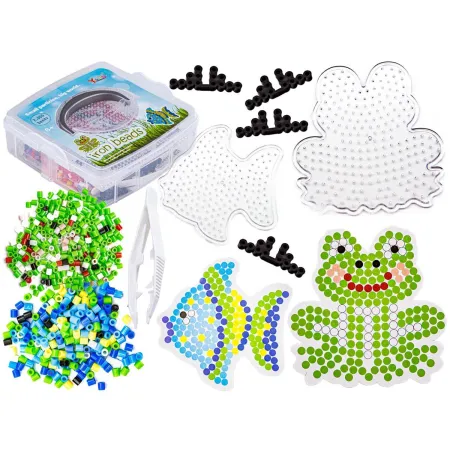 Koraliki Do Prasowania Szablony Rybka, Żabka, Zestaw 2000 Elementów, Prasowanka, Kuferek