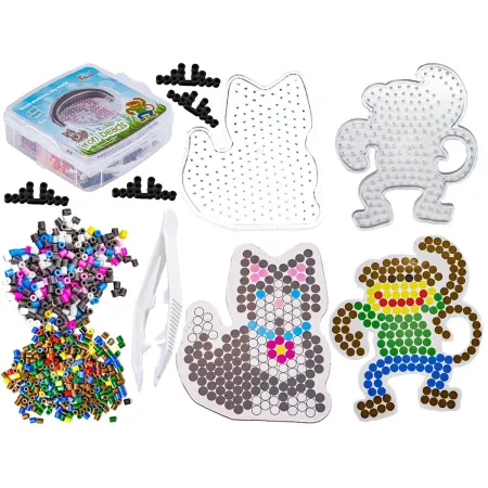 Koraliki Do Prasowania Szablony Małpka, Kotek Zestaw 2000 Elementów, Prasowanka, Kuferek