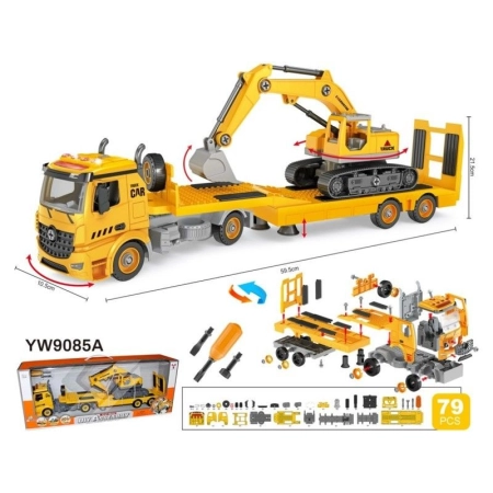 Ciężarówka, Koparka, Samochód, Laweta Do Rozkręcania, Transporter 79 Elementów Auto Do Skręcania-1647291