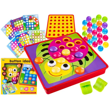 Edukacyjna Guzikowa Układanka, Puzzle, Mozaika, Plansze + Kolorowe Guziczki Klocki