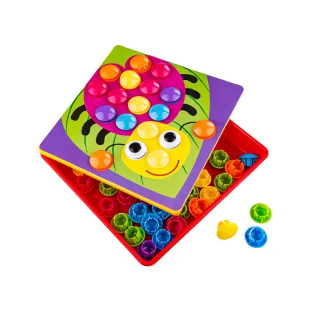 Edukacyjna Guzikowa Układanka, Puzzle, Mozaika, Plansze + Kolorowe Guziczki Klocki-1647364