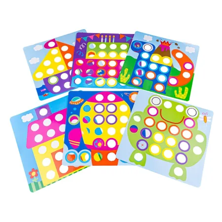 Edukacyjna Guzikowa Układanka, Puzzle, Mozaika, Plansze + Kolorowe Guziczki Klocki-1647377